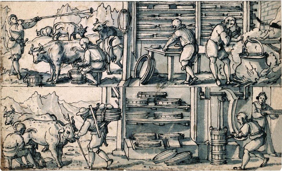 Fabrication du fromage et du beurre dans un alpage : document historique, sans lien direct avec une recette du site.